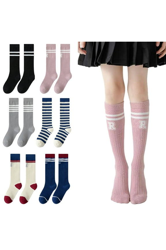 3-12 Years Kids Baby Girls Knee High Socks Girls Cute Cotton Socks Striped Letters Calf Socks Toddler Thigh High Socks 2 Pairs