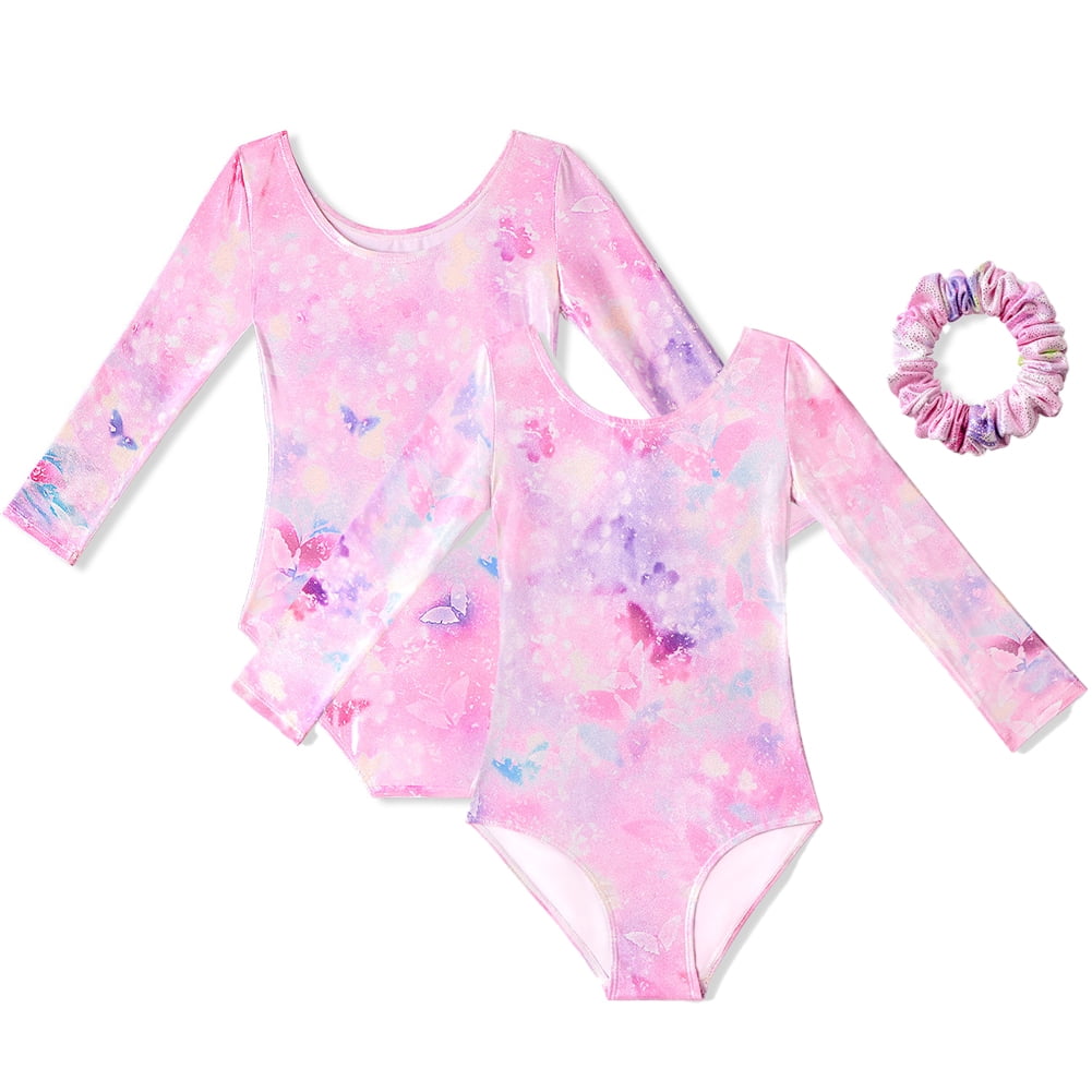Girls Gymnastics Leotard, 3-12 Years Long Sleeve Glitter Dance Leotard With Shorts Ballet Tumbling Set | High-quality & Affordable