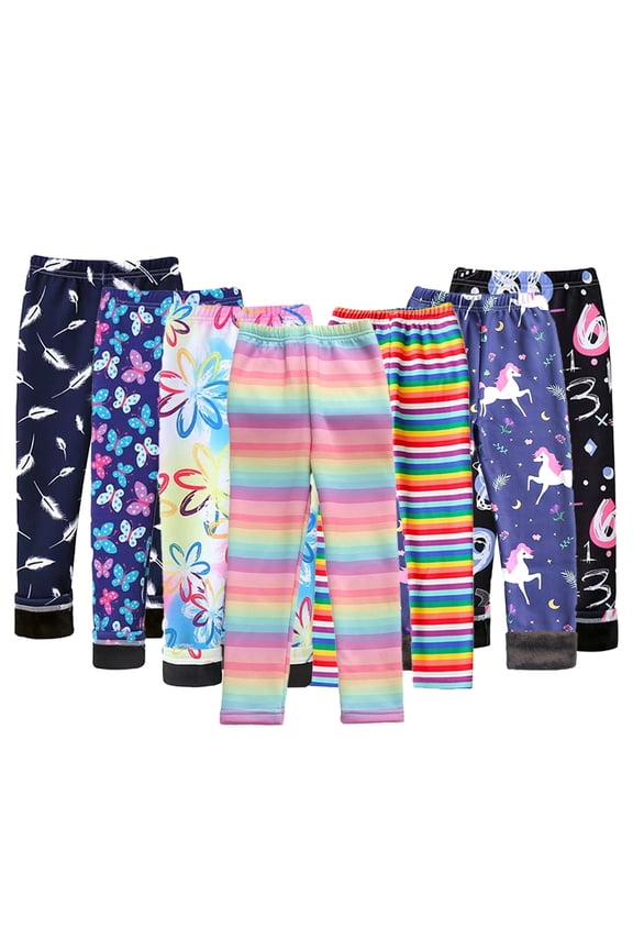 3-12T Kids Baby Girls Spring Fall Leggings Printed Fleece Long Pants Milk Silk Padded Trousers Versatile Warm Bottoms