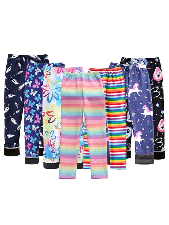 3-12T Toddler Kids Girls Milk Silk Fleece Pants Leggings Spring Fall Thin Velvet Trousers Printed Padded Bottoms