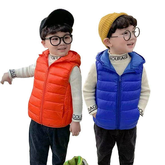 Esaierr Baby Kids Warm down Cotton Sleeveless Jacket Hooded Vest for Boys Girls 3-12Y Solid Color Thickened Short Waistcoat Winter Cotton Coat Tops