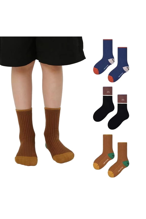 3-12Y Kids Toddler Socks for Boys Mid-Tube Socks Cotton Cartoon Cute Embroidery Athletic Baby Socks Non Slip Bottom Kid Socks (3 pairs)