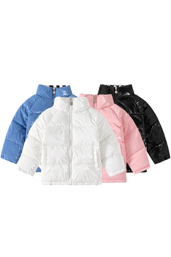 3-12Y Toddler Boys Girls Reversible Cotton Jacket for Kids Baby Winter Snow Coats Cotton Padded Outerwear Jacket