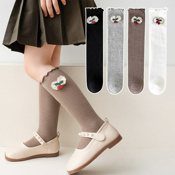 Esaierr 3-12Y Toddler Kids 2 Pairs Girls Knee High Socks for Spring Fall Baby Solid Color Stacked Socks Student Compression Thigh High Socks