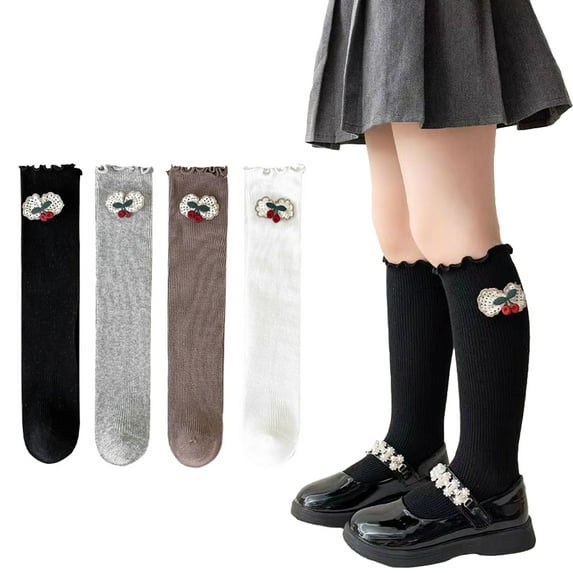 Esaierr 3-12Y Toddler Kids 2 Pairs Girls Knee High Socks for Spring Fall Baby Solid Color Stacked Socks Student Compression Thigh High Socks