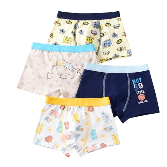 Esaierr 3-16T Baby Kids Flat Corner Underwear Briefs for Boys Fine Woven Cotton Boxer Underpants Teenagers Cartoon Print Four Corners Shorts 4-Pack