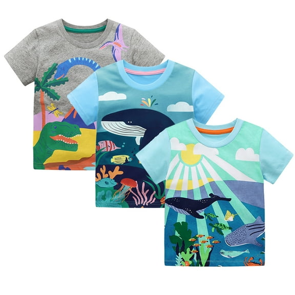 Esaierr 3-8T Boys Short Sleeve Pullover T-Shirt for Baby Kids Summer Cartoon Print Tees Tops Cotton Bottom Shirts Clothes for Boys