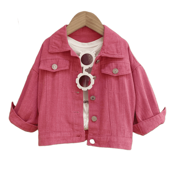 Esaierr 3-8Y Kids Girls Jacket Coats Outerwear,Toddler Girls Solid Color Denim Outerwear for Baby Girls