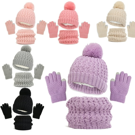 Esaierr 3 PCS Kids Winter Hats Gloves Scarf Gloves Set for Girls Boys Toddler Warm Fleece Lined for Children 1-6 Years