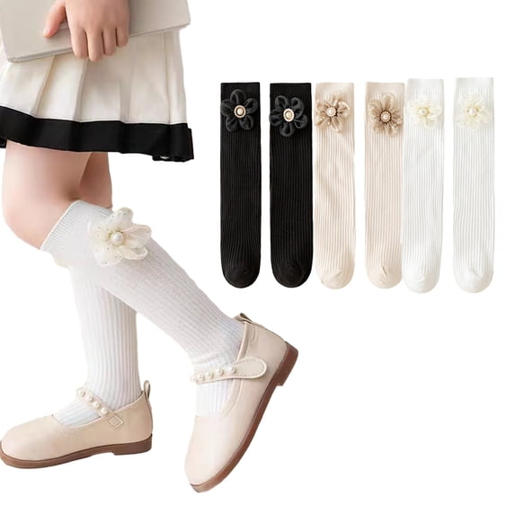 Esaierr 3 Pack Kids Baby Girls Knee High Socks Toddler Princess Calf Socks Cotton Thigh High Socks for 3-12 Years Old