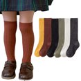 thumbnail image 1 of Esaierr 3 Pairs Baby Kids Girls Knee High Socks Solid Color Thigh-High Stockings Cotton Calf Socks 1-10 Years Old Toddler Socks, 1 of 8
