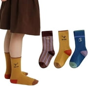 Esaierr 3 Pairs Kids Boys Socks Cartoon Embroidery Socks Non Skid Anti Slip Crew Socks Toddler Mid-Tube Socks Cotton Baby Socks Warm Socks for 3-12 Years Old