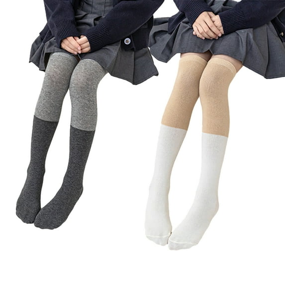 Esaierr 3 Pairs Kids Girls Cotton Stripes Thigh High Socks for Toddler Baby Knee High Socks Solid Colour Spring Autumn Sports Socks for 3-10Y