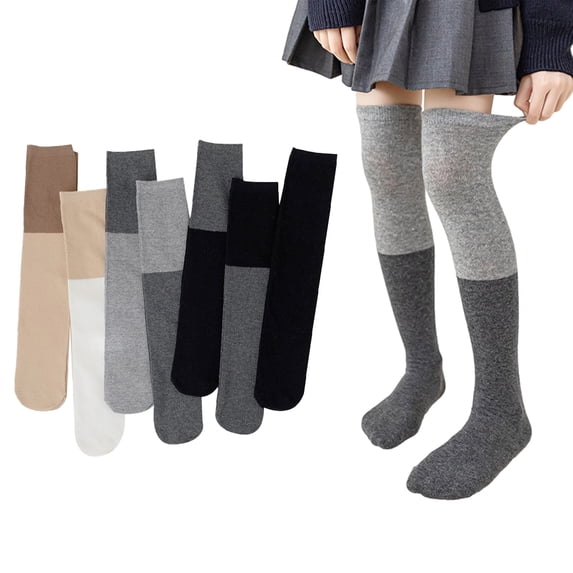 Esaierr 3 Pairs Kids Girls Cotton Stripes Thigh High Socks for Toddler Baby Knee High Socks Solid Colour Spring Autumn Sports Socks for 3-10Y