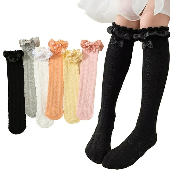 Esaierr 3 Pairs Kids Toddler Girls Spring Summer Knee High Socks Baby Breathable Mesh Calf Socks Love Lace Thigh High Socks for 3-12T