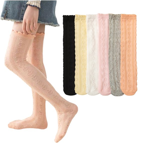 Esaierr 3 Pairs Kids Toddler Knee-High Socks for Girls Cotton Thigh High Socks Solid Color Mesh Socks Summer School Uniform Leggings
