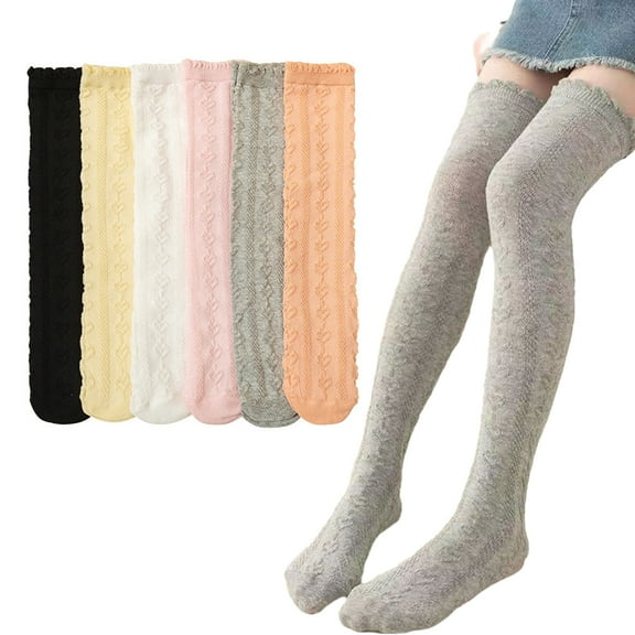 Esaierr 3 Pairs Kids Toddler Knee-High Socks for Girls Cotton Thigh High Socks Solid Color Mesh Socks Summer School Uniform Leggings