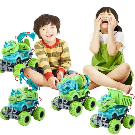 Esaierr Kids Baby Dinosaur Deformation Car Toys Excavator Collision Bounce Boys Toys Toddlers Inertia Engineering Vehicle Deformation Dinosaur Toy Car