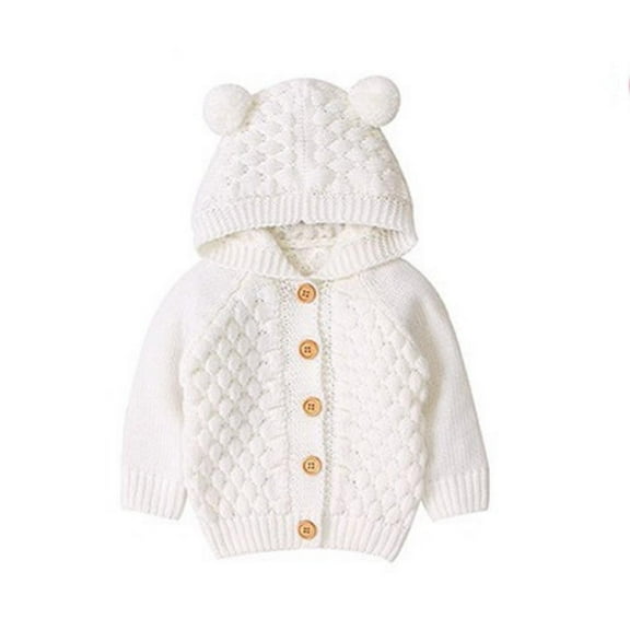 Esaierr 3M-12M Newborn Sweater Baby Hooded Knit Cardigan Ear Hooded Sweater, Infant Button-Down Cotton Outfits, Unisex Baby Clothing