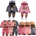 thumbnail image 1 of Esaierr 3PCS Boys Girls Cute Vest Hooded Jacket Sweatshirts Padded Pants Outfits for Baby Toddler Tops Pants Winter Thickening Set, 1 of 5