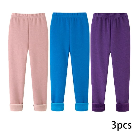 Esaierr 3PCS Boys Girls Fleece Lined Leggings Stretch Pants Bottoms Fall Winter Slim Padded Trousers Baby Warm Leggings Tights for Kids Toddler 3-13 Years
