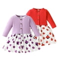 thumbnail image 1 of Esaierr 3PCS Newborn Baby Girls Dress Cardigan Sleeveless Vest Dress + Headband Outfits Autumn Solid Long Sleeve Cardigan Jacket Printed Suit Dress for 6-24M, 1 of 5