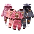 thumbnail image 1 of Esaierr 3PCS Boys Girls Cute Vest Hooded Jacket Sweatshirts Padded Pants Outfits for Baby Toddler Tops Pants Winter Thickening Set, 1 of 5