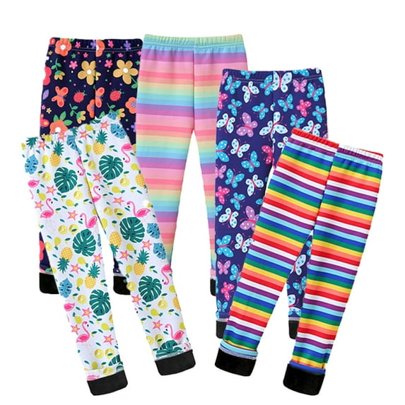 Esaierr 3Pcs Kids Toddler Fleece Leggings Warm Fleece Thick Stretch Pants Print Lined Leggings Baby Girls Warm Pants for Girls 3-10Y