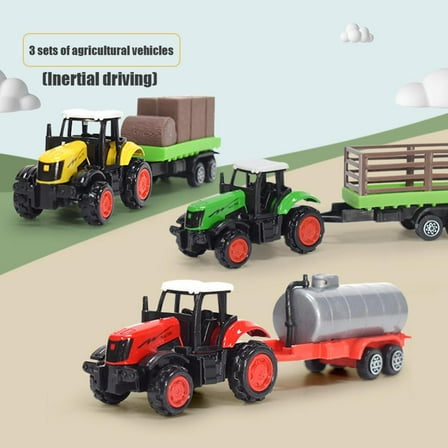 Esaierr 3pcs Farm Engineering Vehicle Farmer Cart Set Model Kids Educational Toy