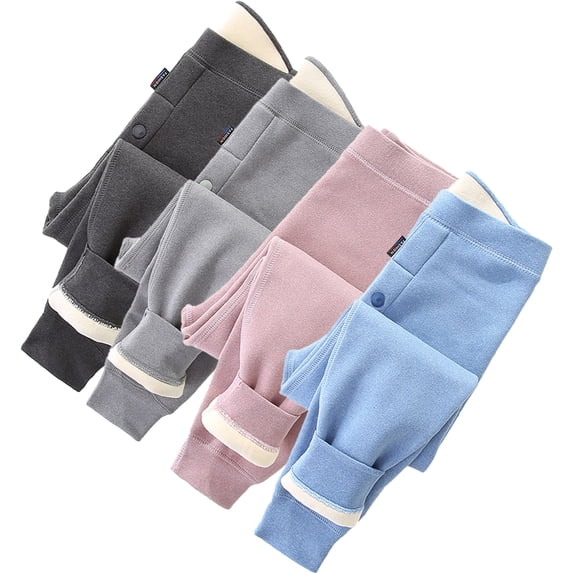 Esaierr 4-14T Toddler Kids Winter Warm Leggings for Girls Boys Elastic High Waisted Pants Fleece Lined Trousers Teenagers Solid Color Leggings Tights
