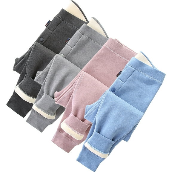 Esaierr 4-14T Toddler Kids Winter Warm Leggings for Girls Boys Elastic High Waisted Pants Fleece Lined Trousers Teenagers Solid Color Leggings Tights