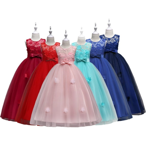 Esaierr 4-16Y Kids Teen Girls Flower Princess Dress Sleeveless Wedding Flower Girls Dresses Wedding Bridesmaid Tulle Puffy Skirt Little Girls Birthday Party Pageant Gown Floor Length