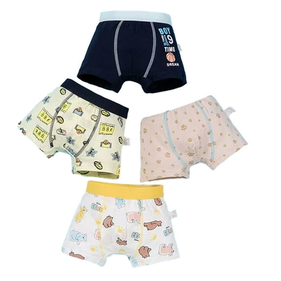 Esaierr 4-Pack Boys Boxer Briefs for Toddler Kids Breathable Cotton Underwear Teenagers Print Four Corners Shorts Panties for 2-12 Years Old