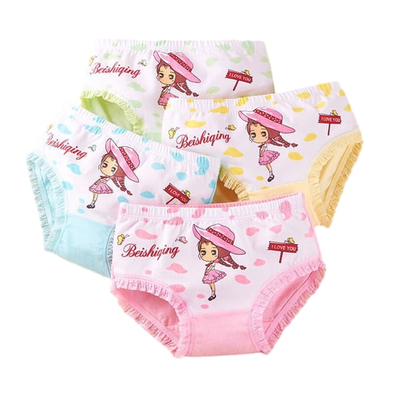 Esaierr 4-Pack Toddler Kids Girls Boxer Briefs Underwear Cartoon Soft Briefs Panties 2-12Y Baby Cute Comfty Briefs Panties