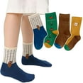 thumbnail image 1 of Esaierr 4 Pairs 3-12 Years Boys Fashion Cotton Crew Socks for Toddler Kids,Fall Winter Color Blocking Mid-Calf Socks, 1 of 8