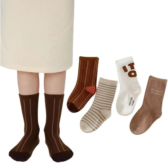 Esaierr 4 Pairs Kids Boys Mid-Tube Socks Cozy Warm Crew Socks Cartoon Socks Non Skid Anti Slip Crew Socks Toddler Cotton Baby Soft Socks for 3-12 Years Old