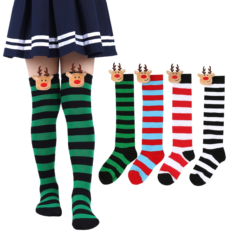 Esaierr 4 Pairs Kids Christmas Knee High Socks for Boys Girls Elk Doll ...