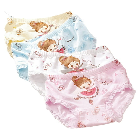 Esaierr 4PCS Kids Baby Girls Printed Cartoon Underwear Briefs,Toddler Girls Antibacterial Breathable Cotton Shorts,2-13 Years Old Bottom Pants
