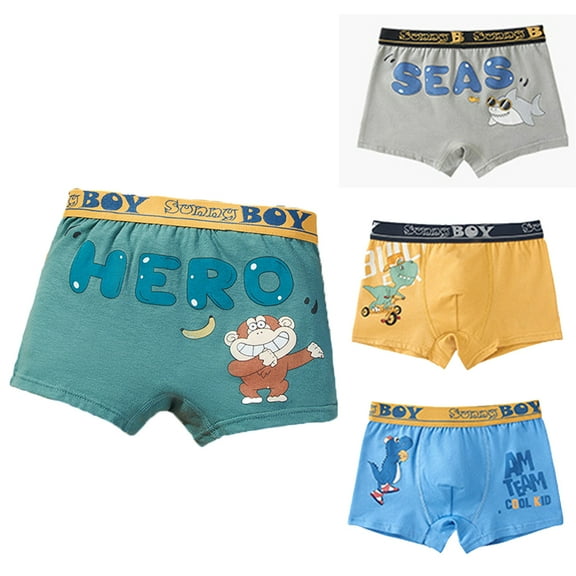 Esaierr 4PCS Kids Toddler Boys Underwear Baby Dinosaur Boxer Briefs Boys Cotton Cartoon Soft Underwear for 2-18Y