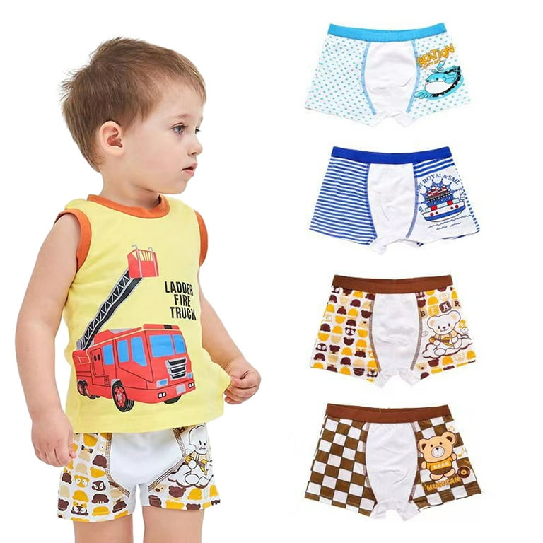 Esaierr 4PCS Kids Toddler Boys Underwear Boxer Briefs,Baby Boys  Antibacterial Cotton Cartoon Print Shorts,2-12 Years Underwear Briefs