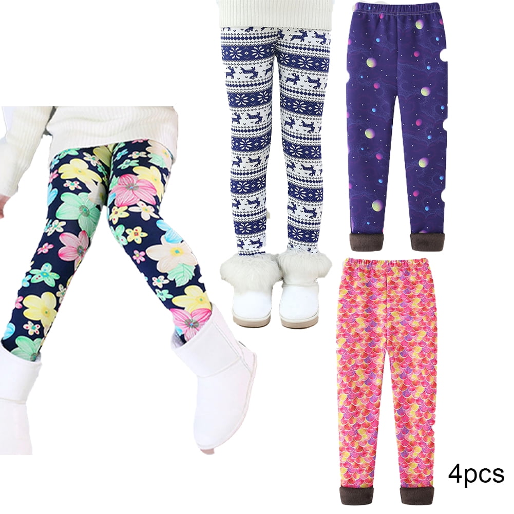 Esaierr 4Pcs Kids Baby Girls Fleece Lined Legging Winter Warm Thick