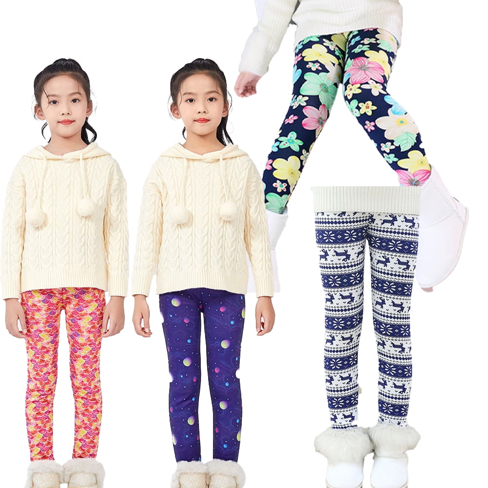 Esaierr 4Pcs Kids Baby Girls Fleece Lined Legging Winter Warm Thick Printed Trousers Toddler Ankle Length Pants for Kids 3 12Y Walmart Business Supplies