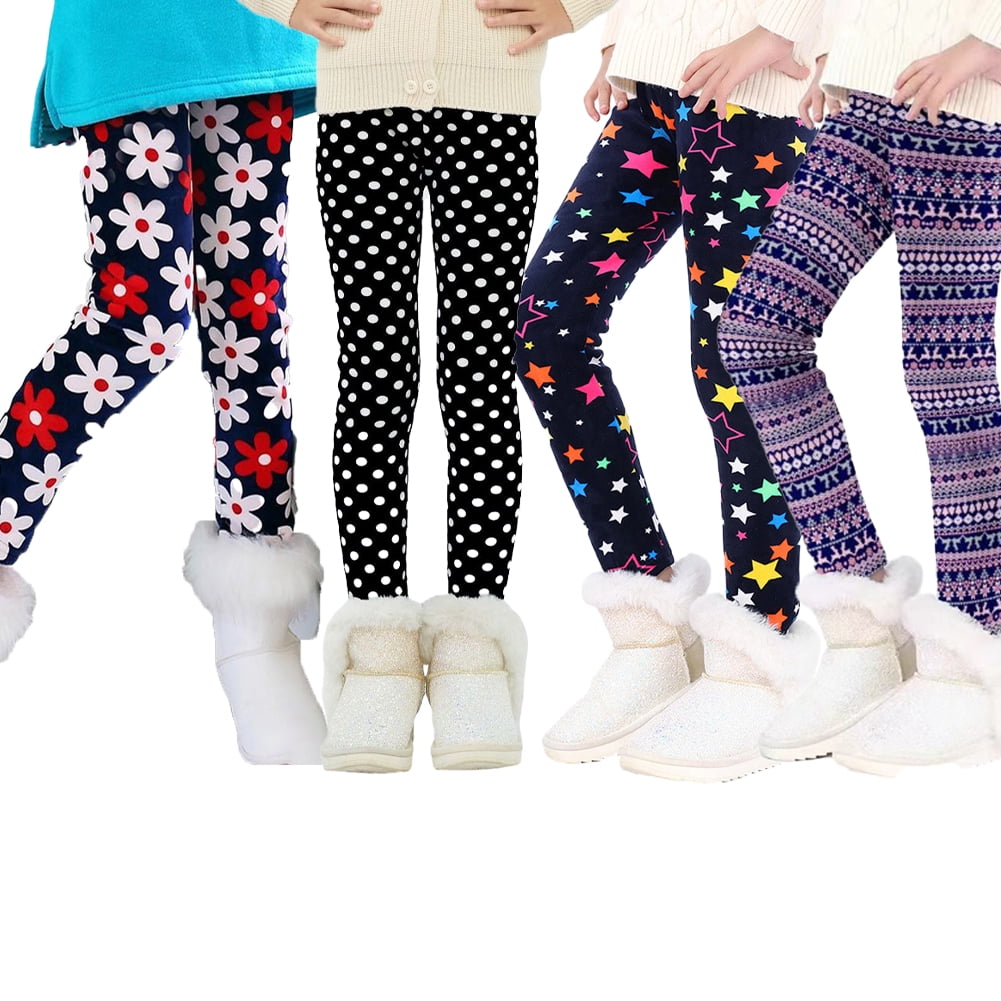 Esaierr 4Pcs Kids Girls Winter Fleece Leggings Thick Warm