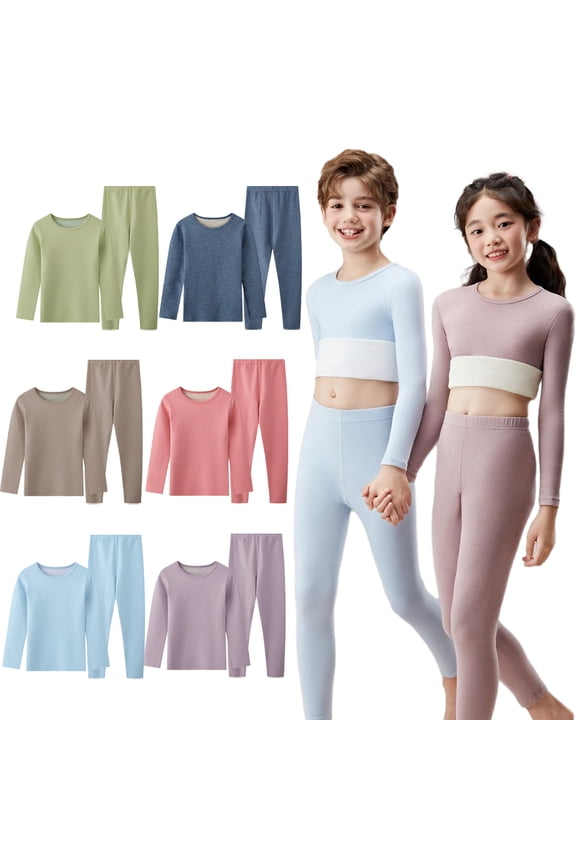 Toddler 2PCS Kids Toddler Thermal Underwear Outfits Set Autumn Winter Velvet Tops Long Johns Sets Toddler Base Layer for Boys Girls 5-12T