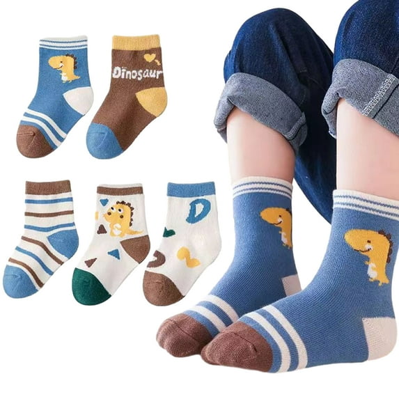 Esaierr 5 Pairs Kids Baby Boys Girls Cotton Socks for Boys Girls 1-12T Toddler Cozy Crew Socks Fashion Cartoon Socks Non Skid Anti Slip Crew Socks Little Boys Girls Cotton Toddler Student Socks