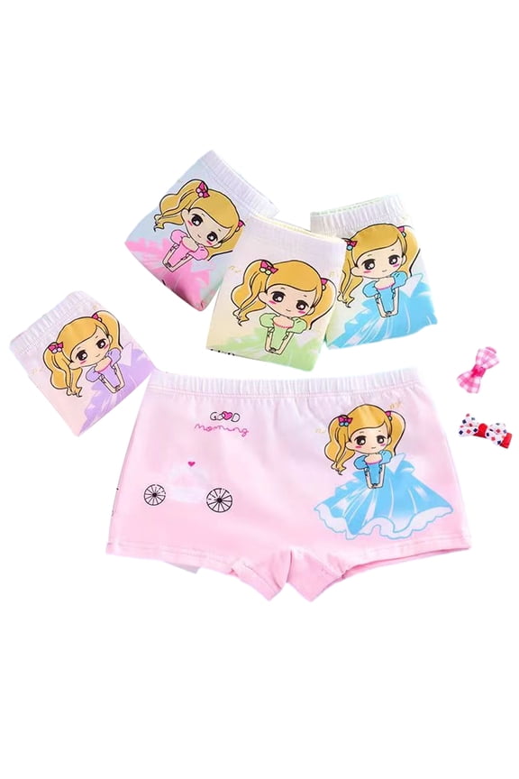 5PCS 2-13 Years Old Girls Boxer Briefs Shorts,Big Baby Kids Girls Underwear Briefs,Antibacterial Breathable Cotton Printed Cartoon Shorts