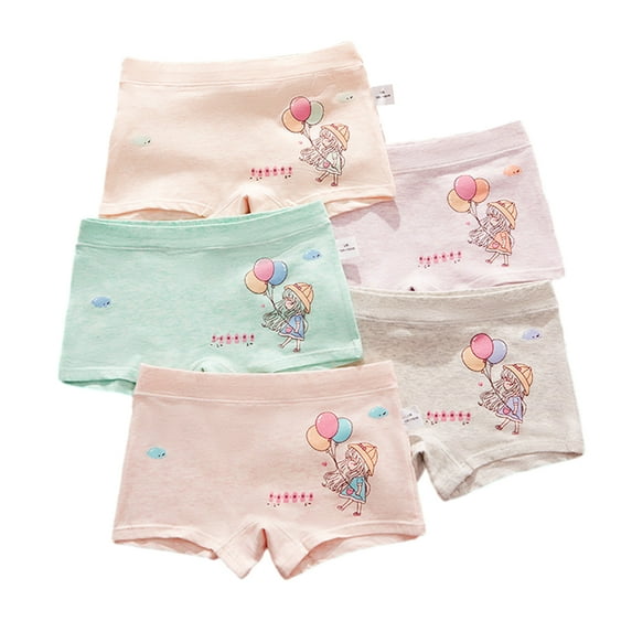 Esaierr 5PCS Baby Kids Girls Underwear Boxer Briefs,Cartoon Cotton Boxer Shorts,Thin Antibacterial Breathable Panties for Toddler Girls 2-12 Years