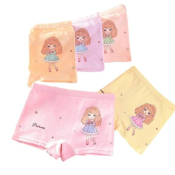 Esaierr 5PCS Big Kids Toddler Girls Printed Cartoon Underwear Briefs,Big Baby Girls Comfortable Skin-Friendly Soft Shorts,2-13 Years Old Shorts