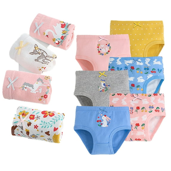 Esaierr 6-12Y Baby Kids Cotton Brief Soft Underwea for Girls Breathable Toddler Panties Kids Girls Briefs 6Pcs
