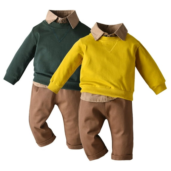 Esaierr 6 Months-5 Years Boys Girls 3PCS Pullover Sweater+long Sleeve Shirt+trousers Set for Kids Baby,Sweatshirt Shirt Pants Clothes Outfits